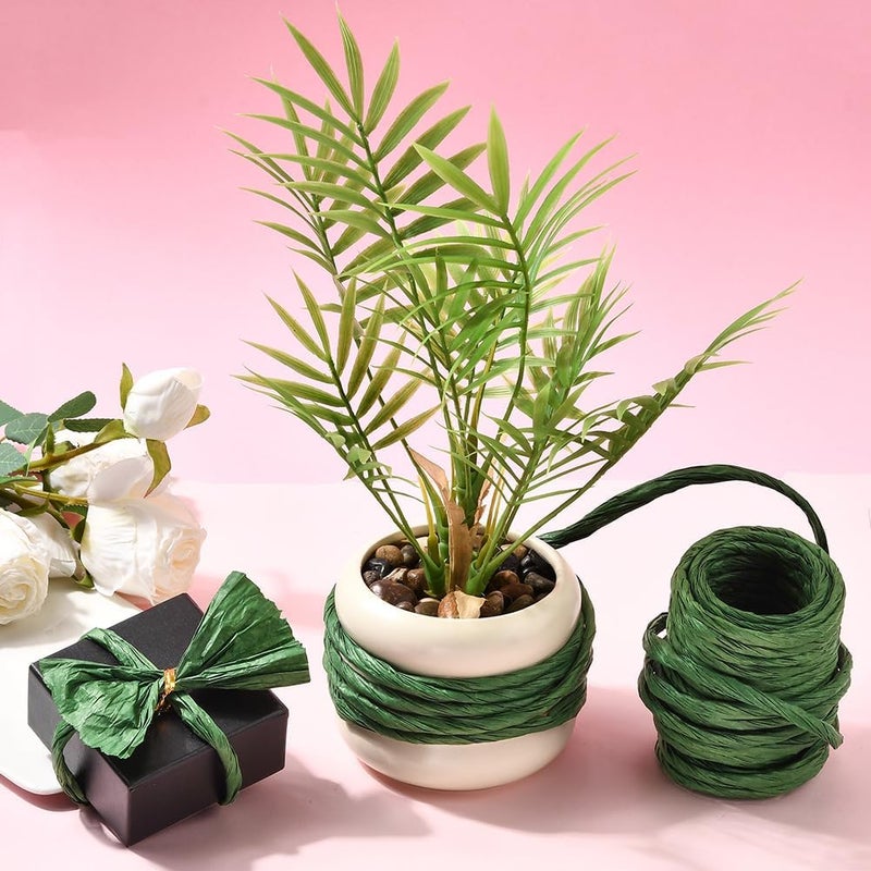SOFPLATE 13.12 Yards Raffia Paper Ribbon Green Paper Twine Wrapping Ribbon Rustic 4mm Twist Stripes Paper Cord String Rope Accessories for Flower Bouquet Basket Gifts Wrapping DIY Making Crafts Decor - Image 5